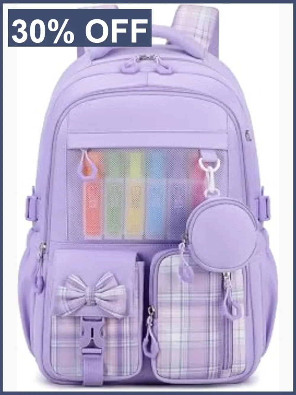 Girls Backpack with Coin Purse, Lightweight 22.9L, 9 Pockets, Travel Camp